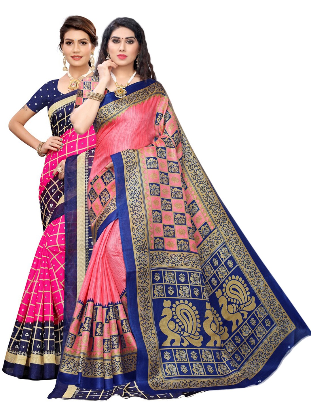 

KALINI Navy Blue & Pink Pack of 2 Saree