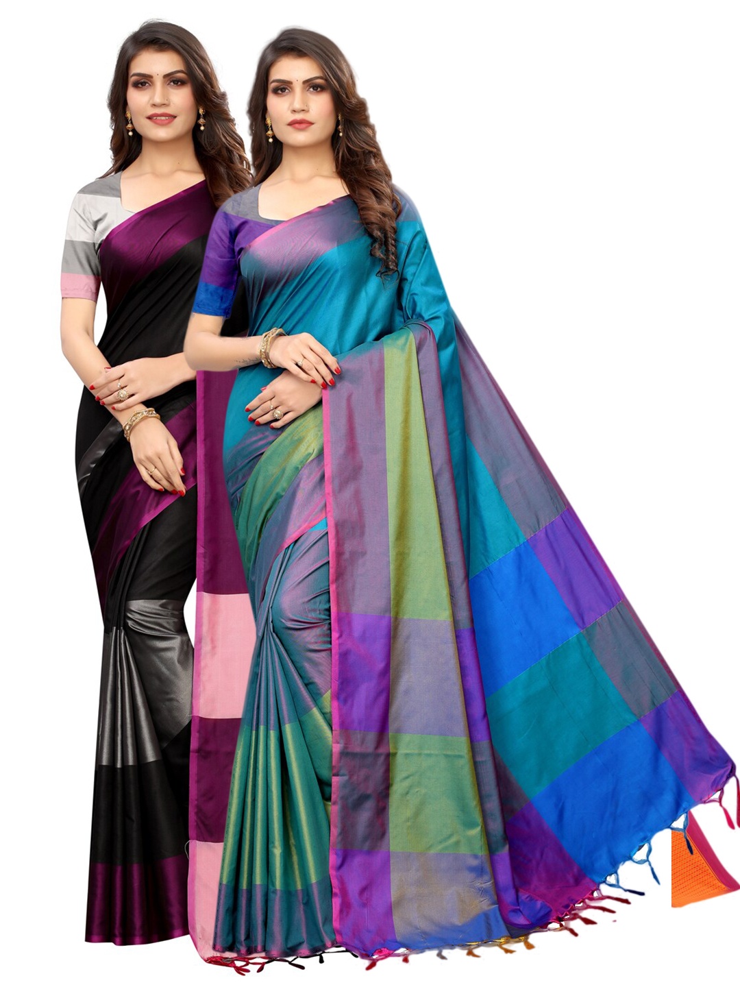 

KALINI Pack of 2 Poly Silk Saree, Black