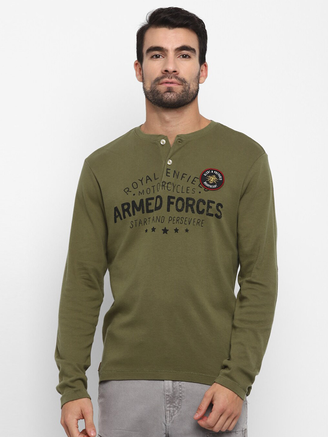 

Royal Enfield Men Olive Green Typography Printed T-shirt