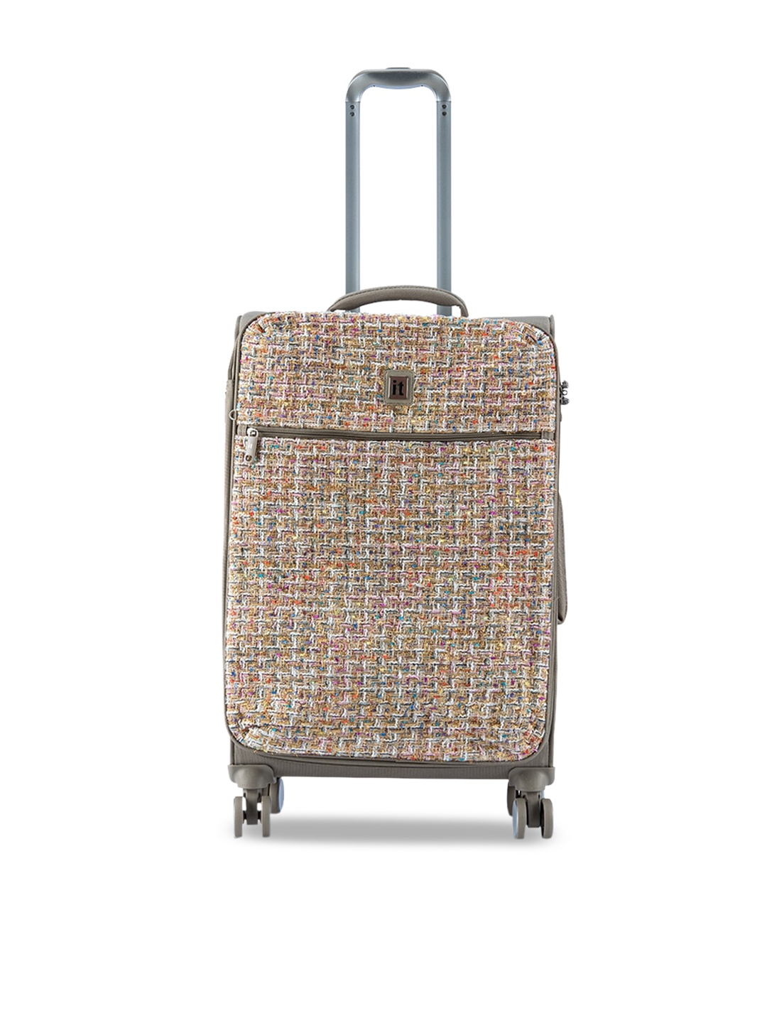 

IT luggage Grey & Beige Textured Soft-Sided Medium Trolley Suitcase