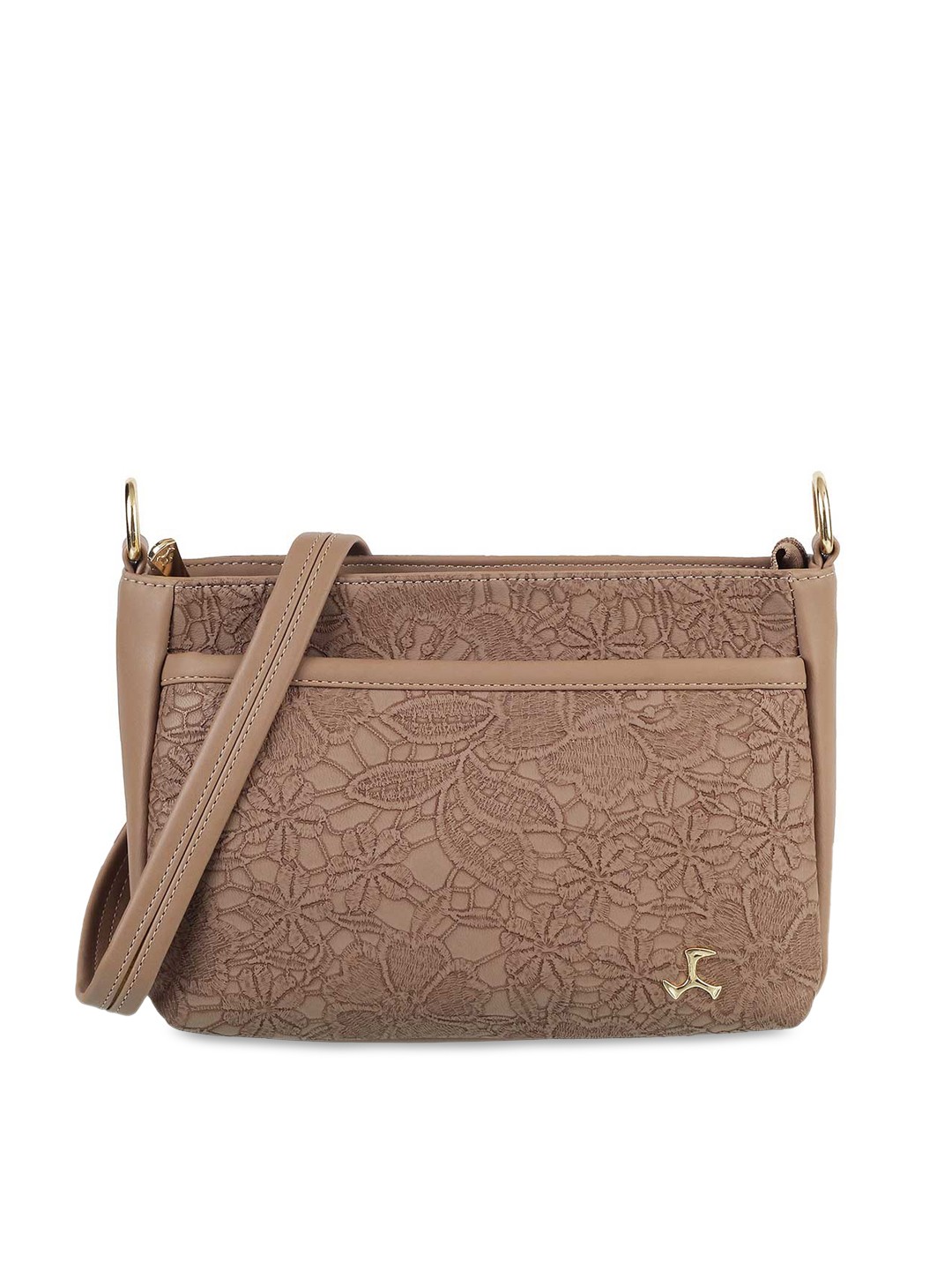 

Mochi Brown Applique Structured Sling Bag With Detachable Strap