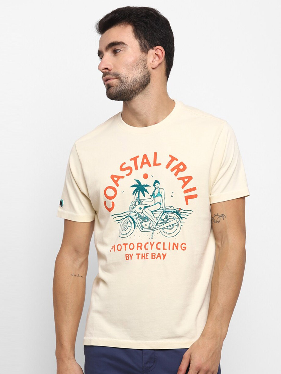 

Royal Enfield Men Cream Typography Printed T-shirt