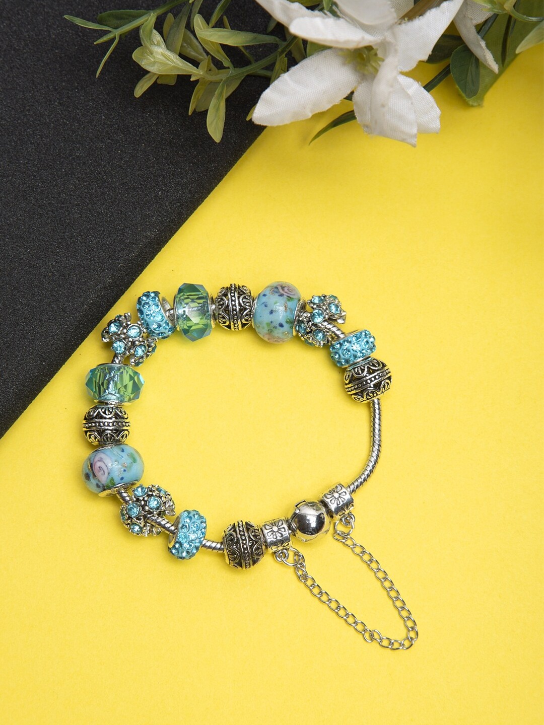 

YouBella Women Silver & Blue Silver-Plated Charm Bracelet