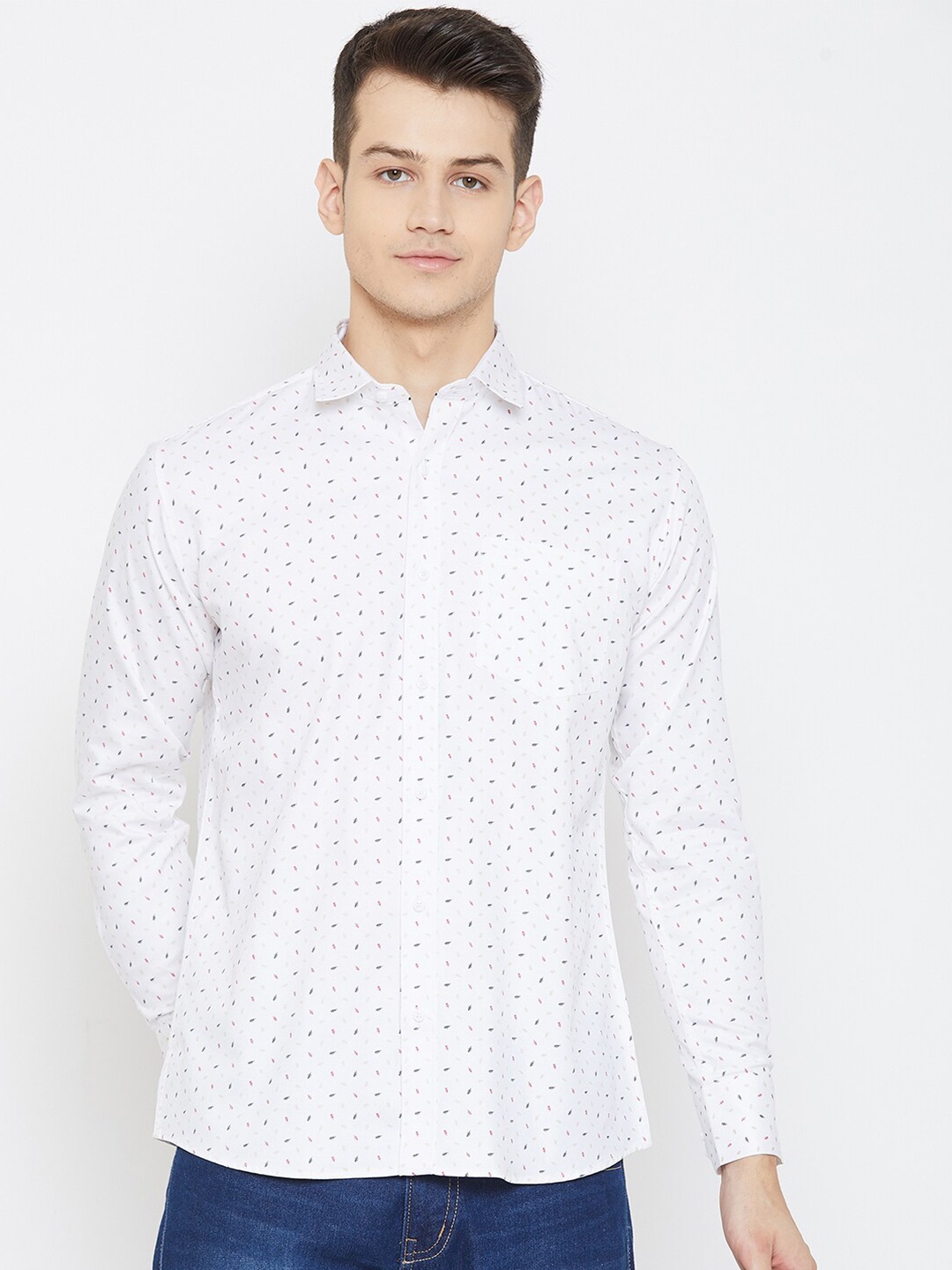 

Duke Men White Slim Fit Printed Casual Shirt