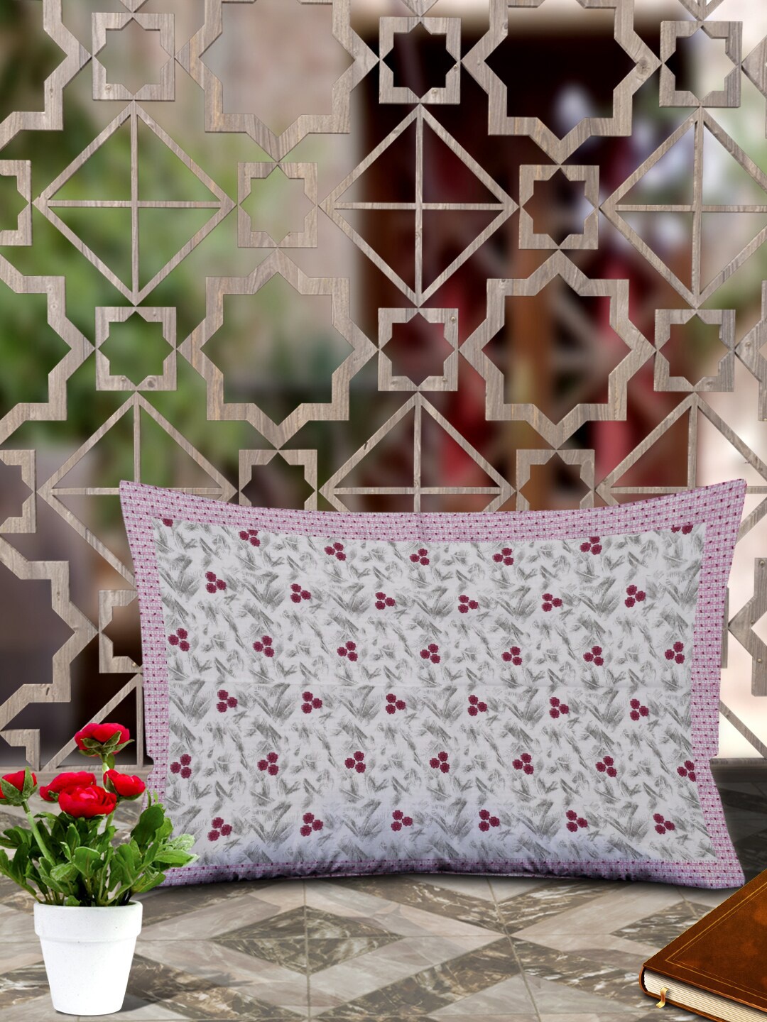 Kuber Industries Set Of 4 White & Pink Flower Design Soft & Smooth Cotton Pillow Covers