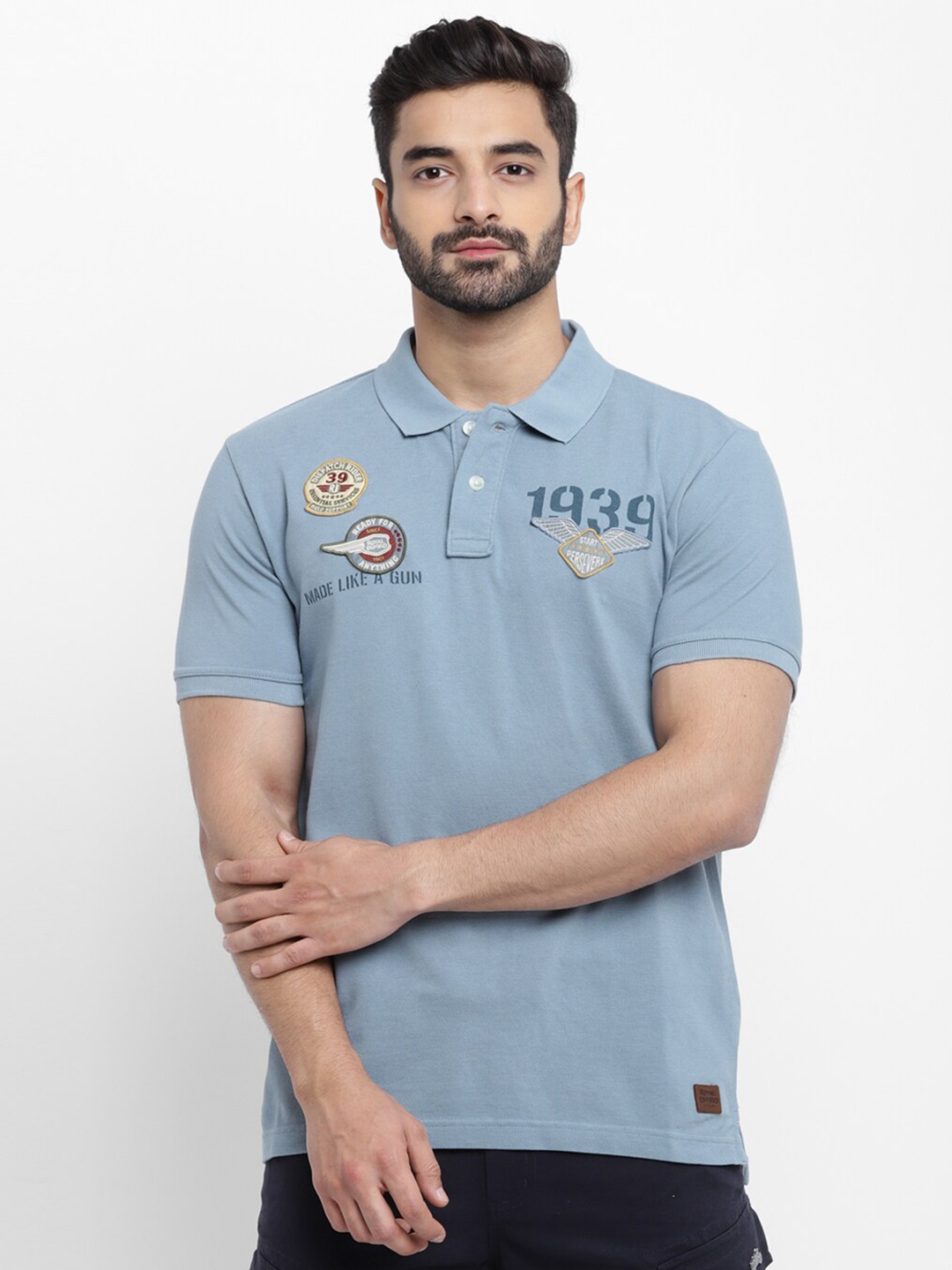 

Royal Enfield Men Blue Typography Polo Collar Applique T-shirt