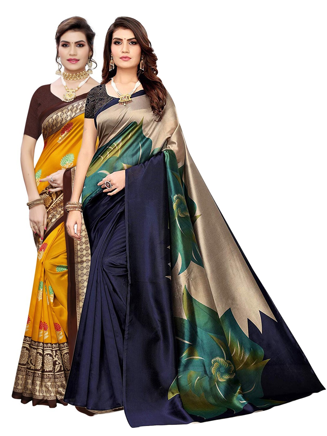 

KALINI Yellow & Navy Blue Pack of 2 Floral Saree