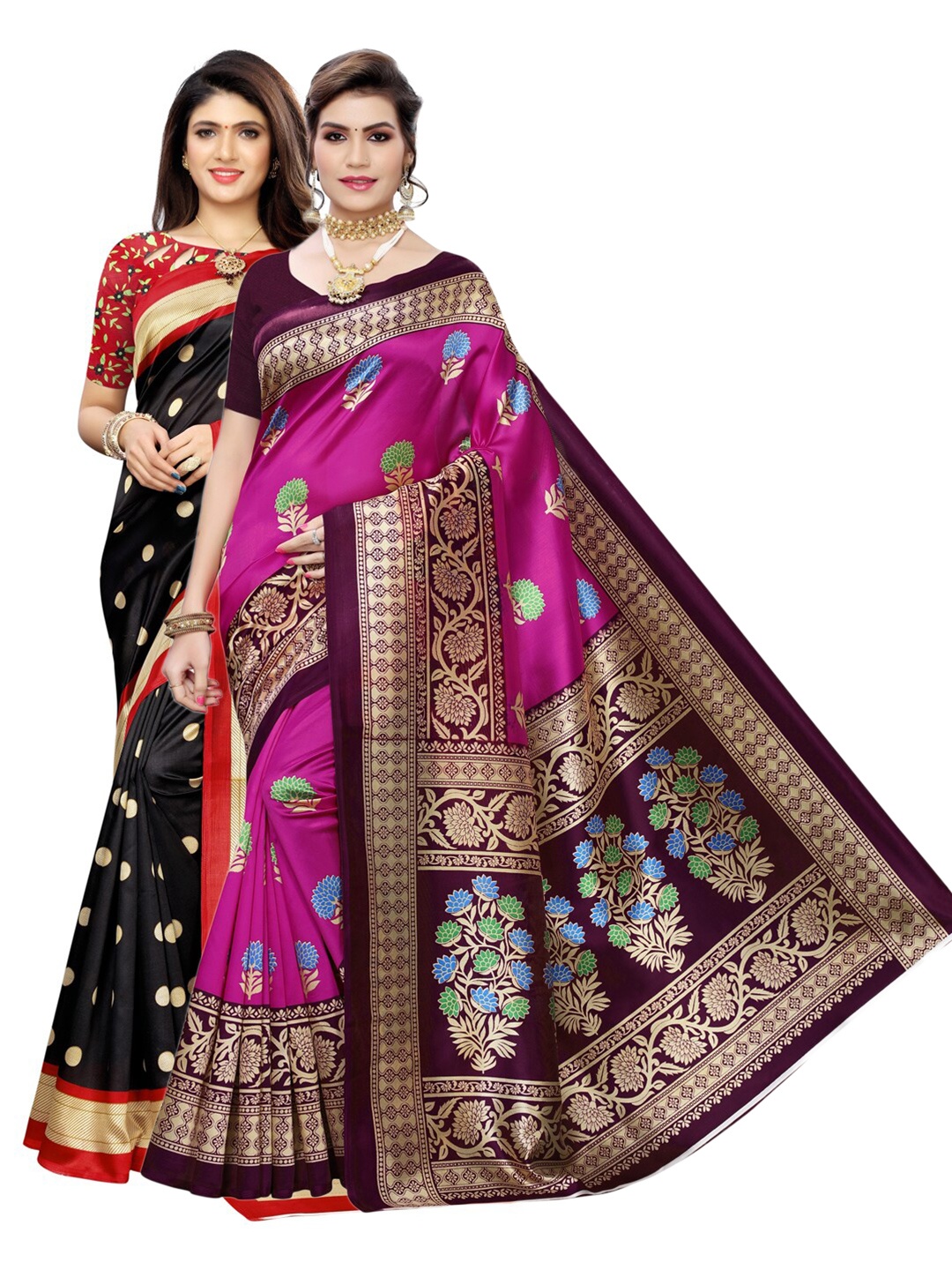 

KALINI Pack Of 2 Black & Pink Floral Sarees