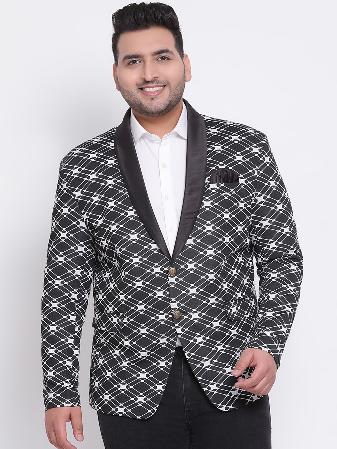 

hangup plus Men Grey & White Self-Design Single-Breasted Formal Blazer