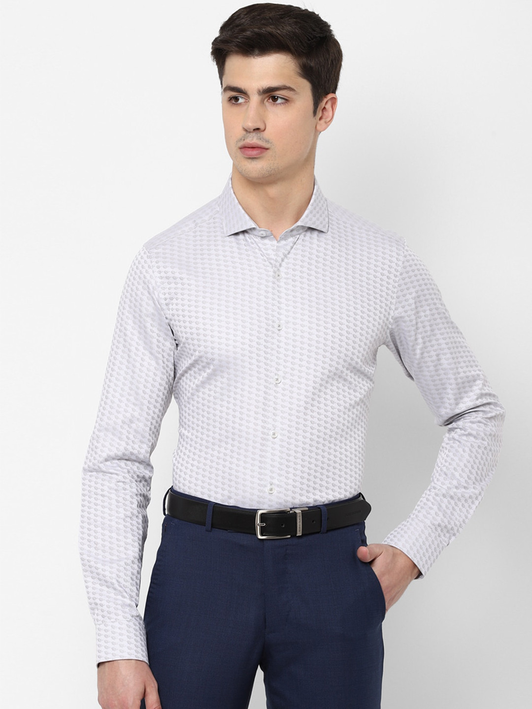 

SIMON CARTER LONDON Men Grey Slim Fit Printed Pure Cotton Formal Shirt