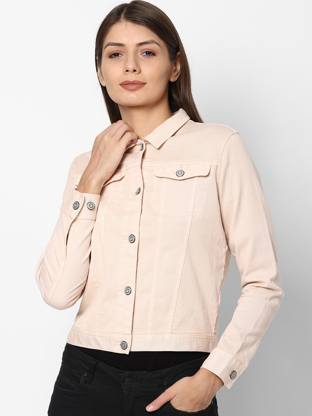 

Allen Solly Woman Beige Solid Denim Jacket