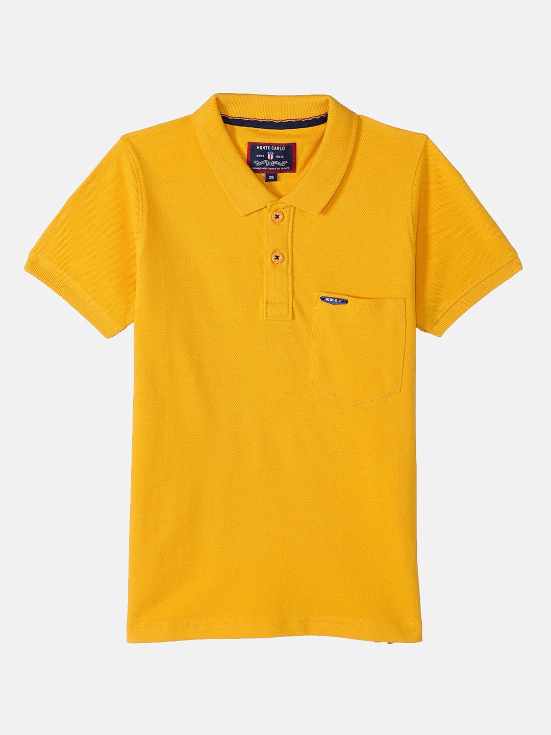 

Monte Carlo Boys Mustard Cotton Blend Solid Polo Collar T shirt With Patch Pocket