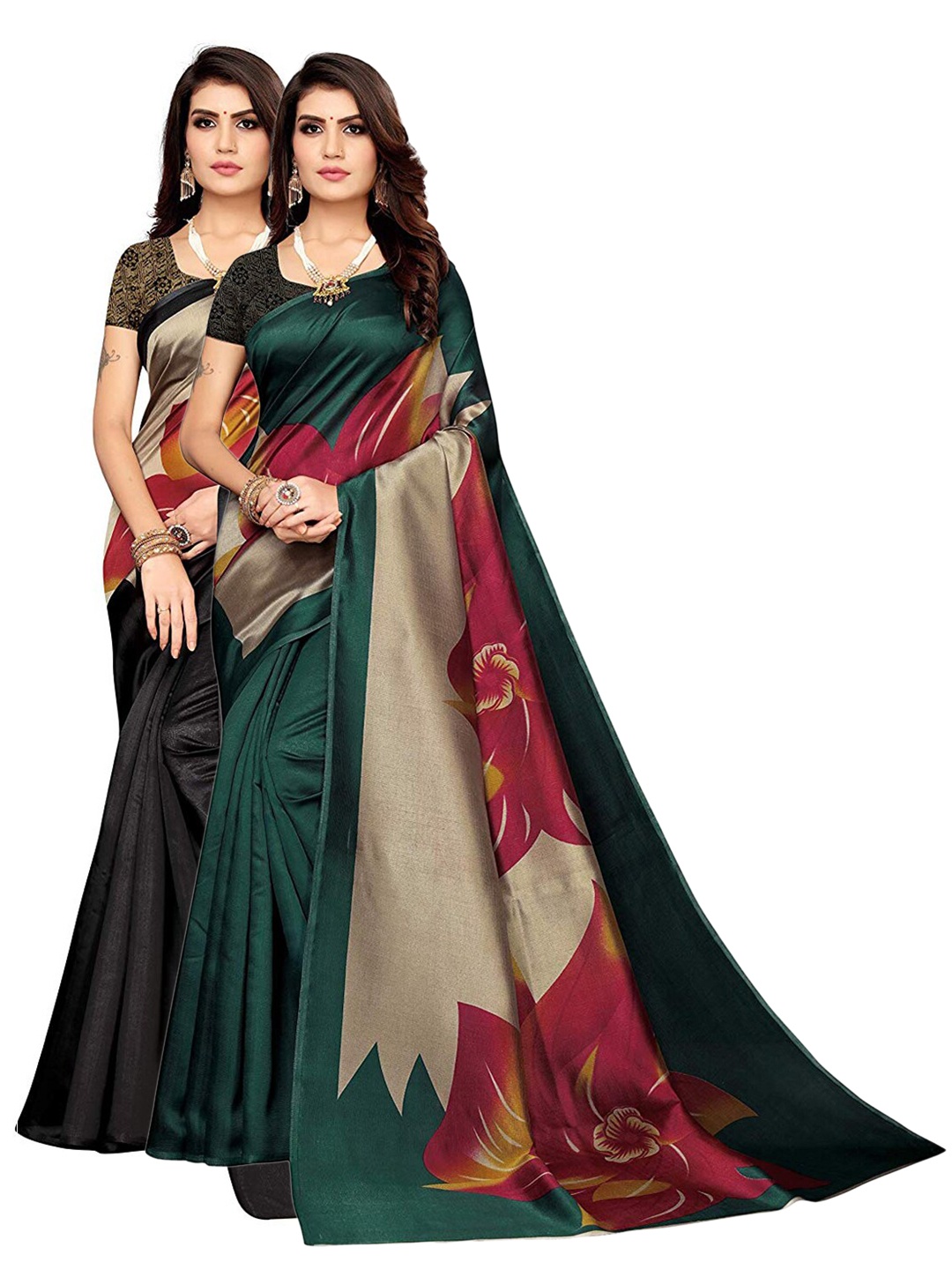 

KALINI Black & Turquoise Blue Pack of 2 Floral Saree