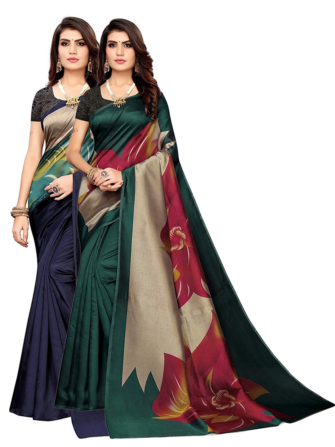 

KALINI Pack Of 2 Floral Saree, Navy blue