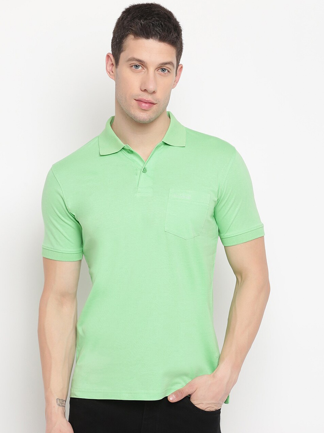 

Richlook Men Lime Green Solid Polo Collar T-shirt