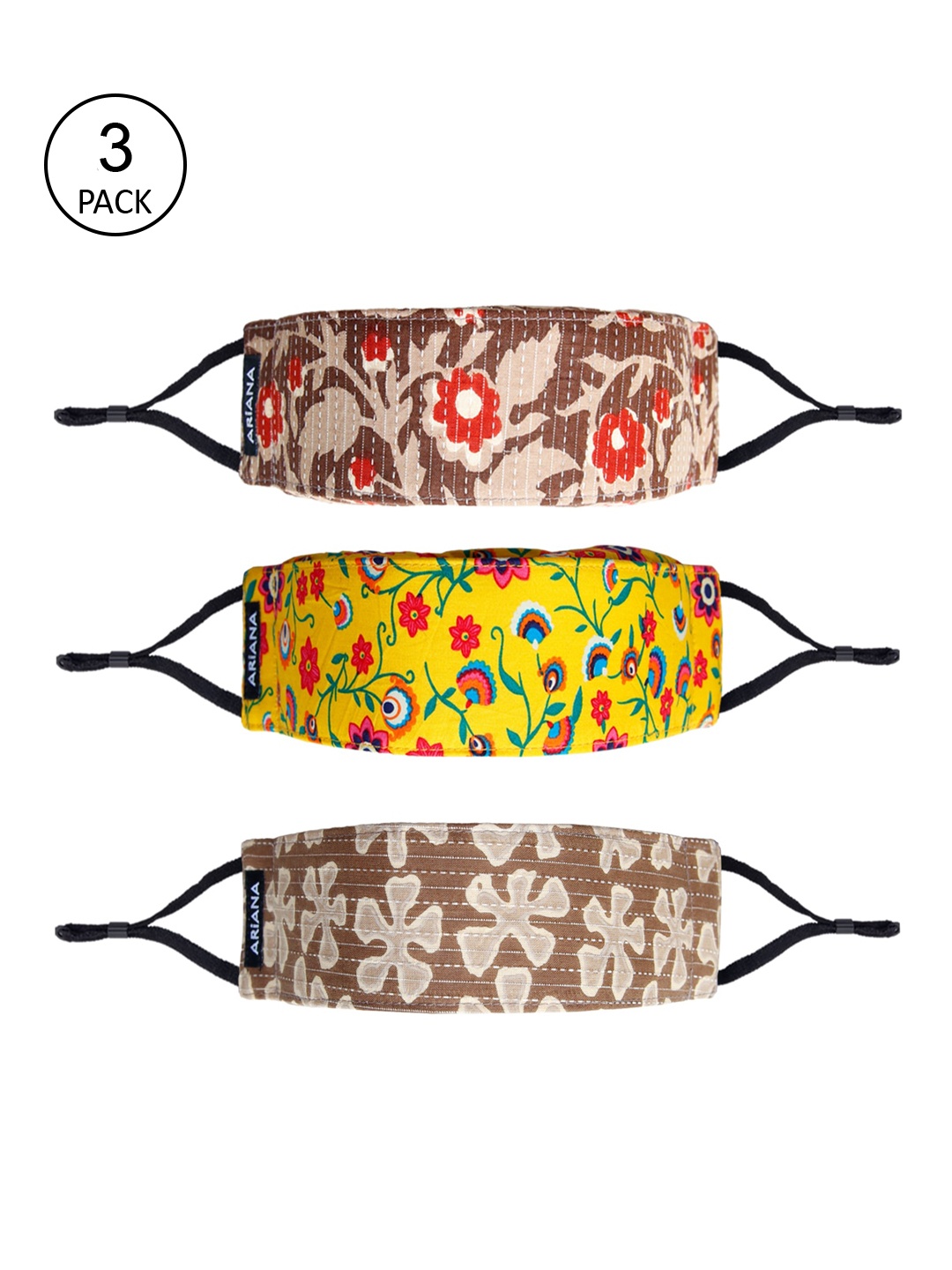 

Ariana Kids Pack Of 3 Printed Cotton 7-Ply 3D Reusable Cloth Face Masks, Brown