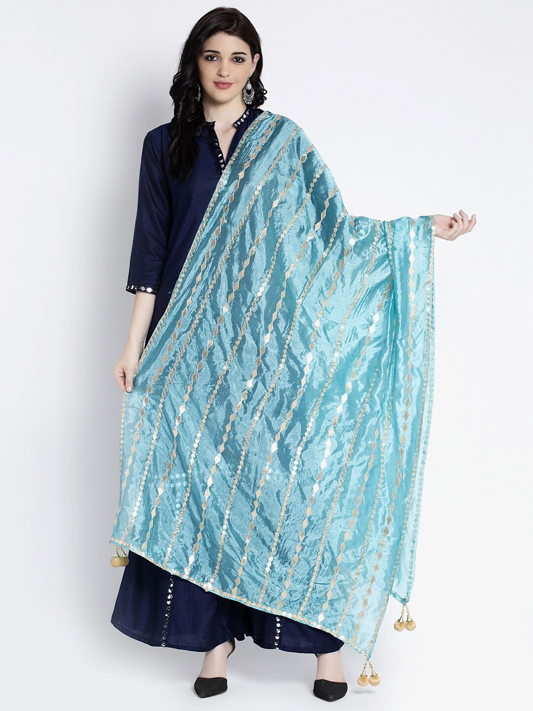 

Clora Creation Blue & Silver-Toned Gotta Patti Dupatta