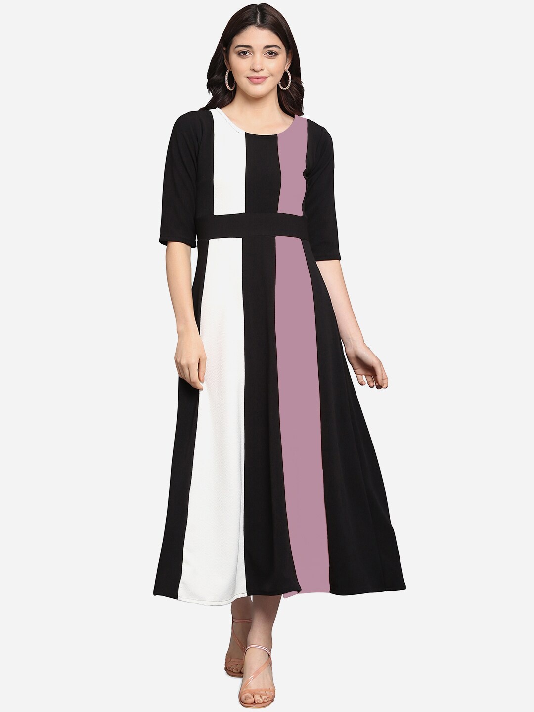 

PURVAJA Lavender & Black Colourblocked Empire Maxi Dress