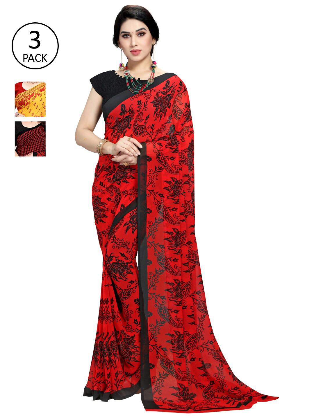 

KALINI Pack Of 3 Printed Saree, Yellow