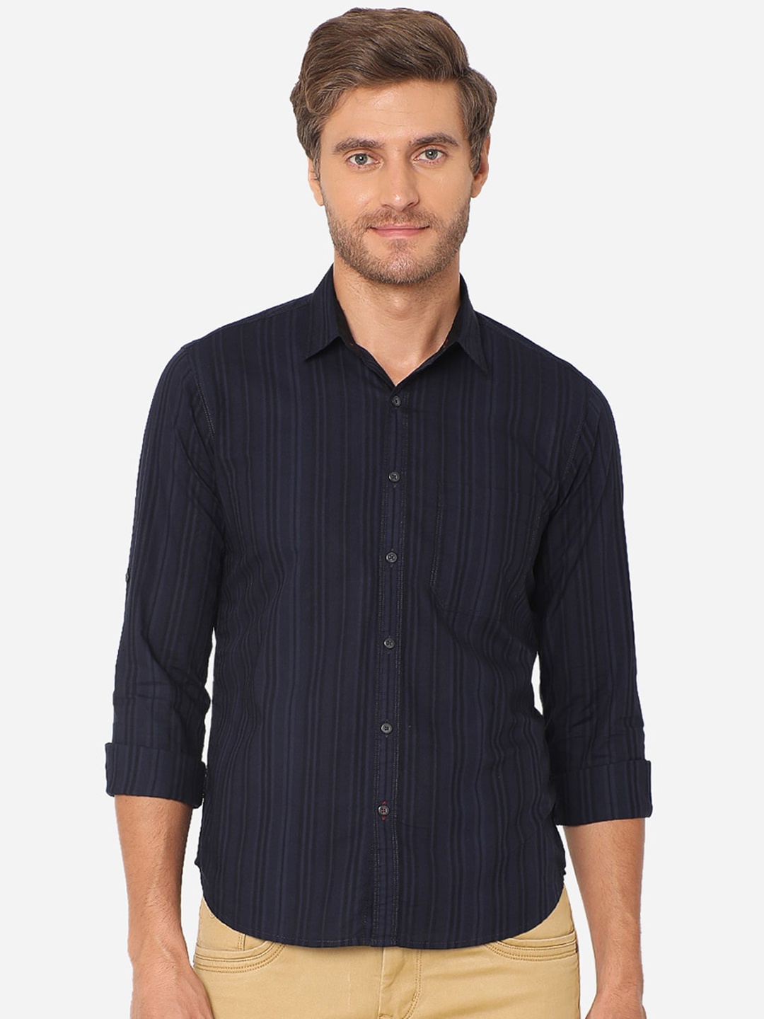 

Greenfibre Men Blue Slim Fit Checked Casual Shirt