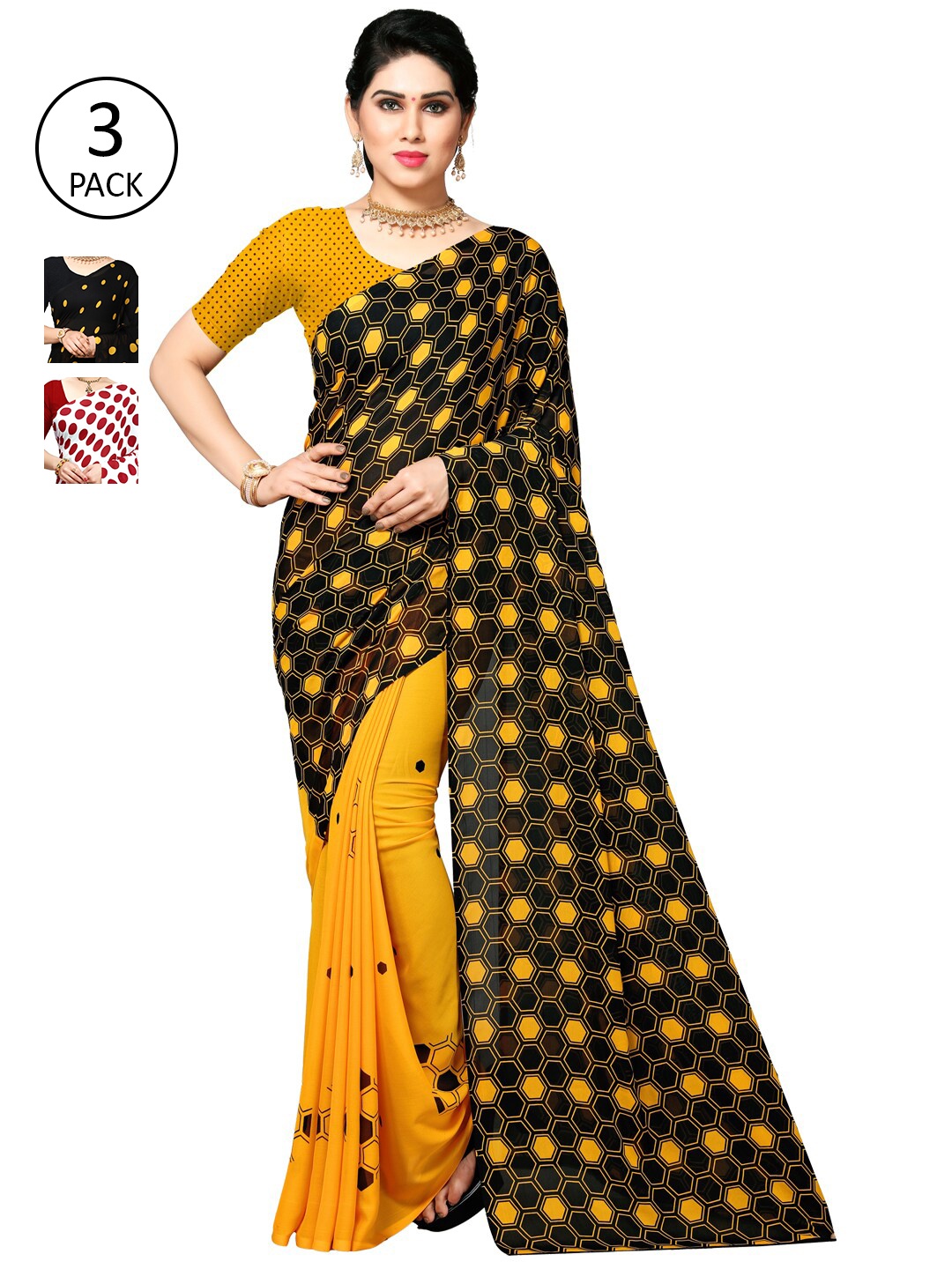 

KALINI Pack Of 3 Printed Saree, Yellow