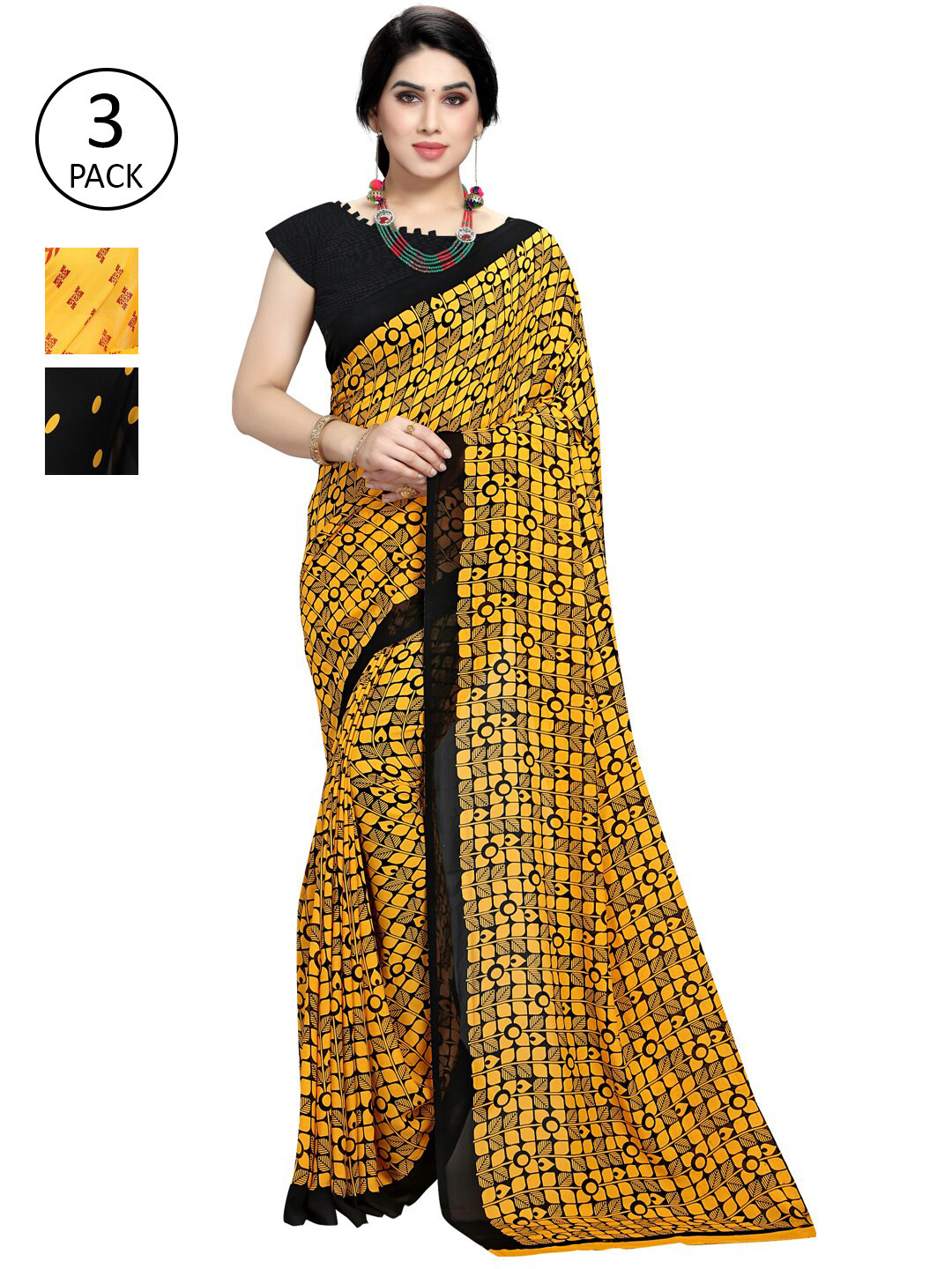 

KALINI Pack of 3 Printed Poly Georgette Saree, Multi