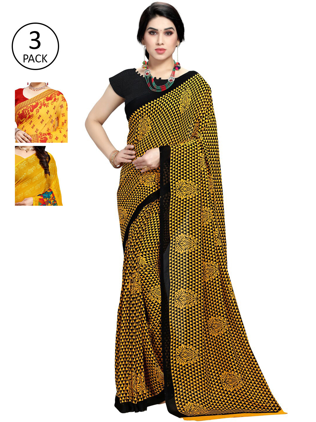 

KALINI Pack Of 3 Yellow & Green Saree