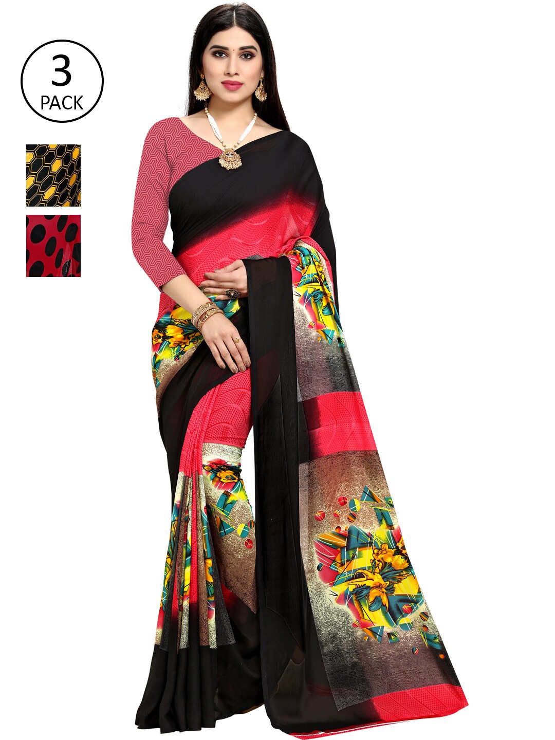 

KALINI Assorted Pack of 3 Poly Georgette Sarees
