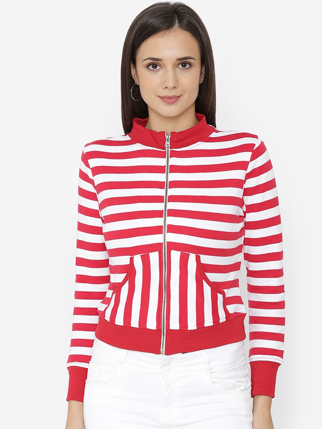 Yaadleen Women Red Striped Sweatshirt
