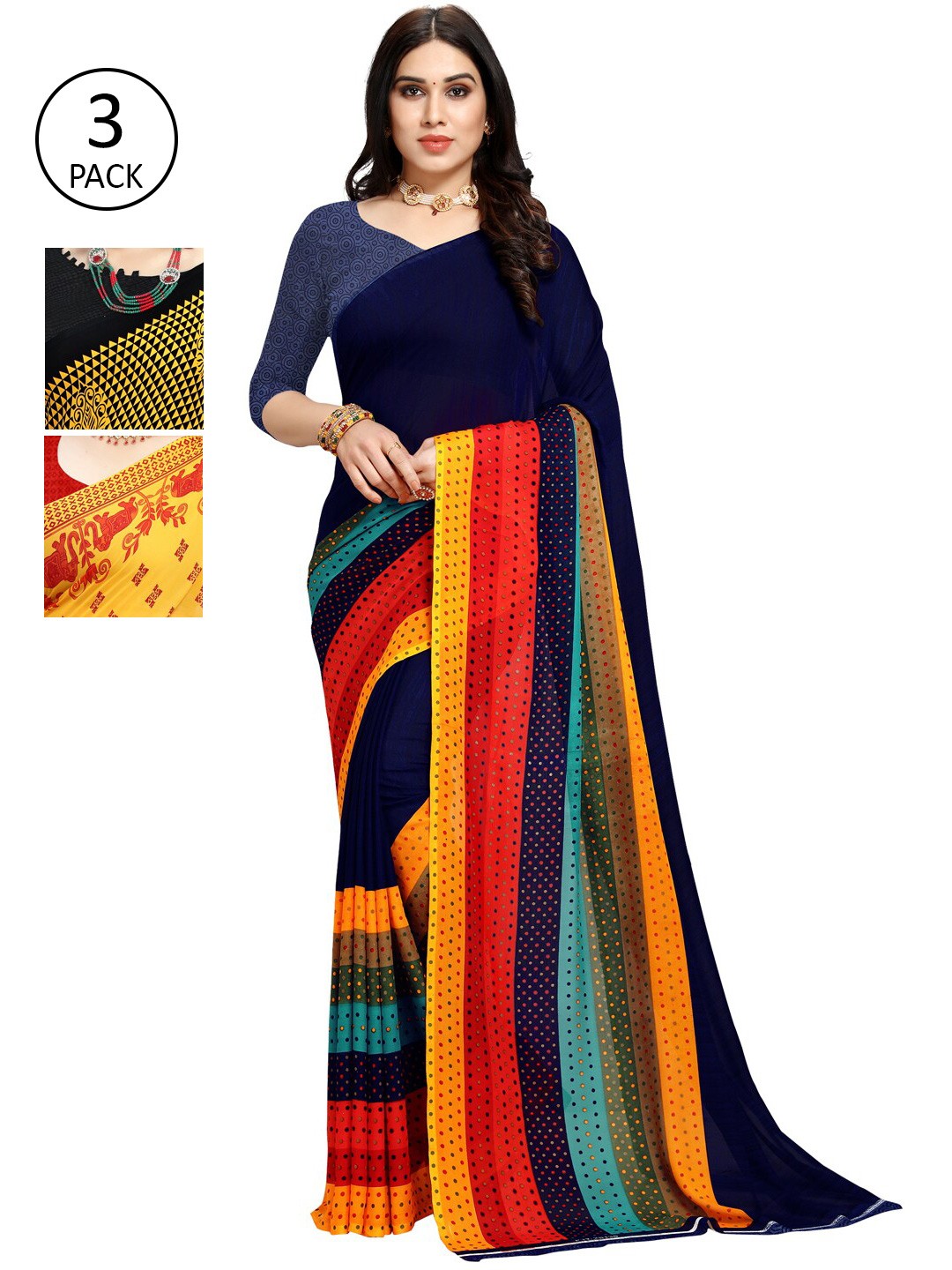 

KALINI Red & Yellow Ethnic Motifs Pack of 3 Saree