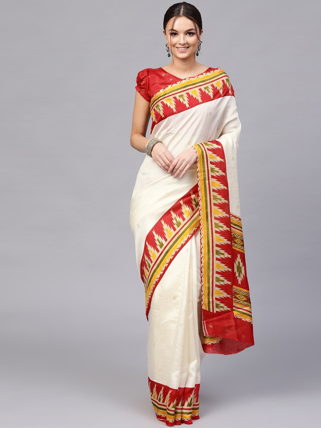 

Saree mall Cream Silk Blend Patola Sarees