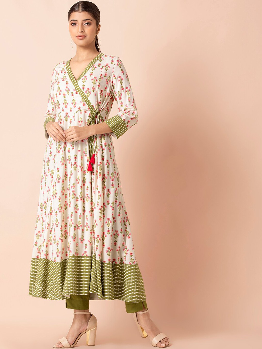 

INDYA Women White Ethnic Motifs Printed Flared Sleeves Anarkali Kurta