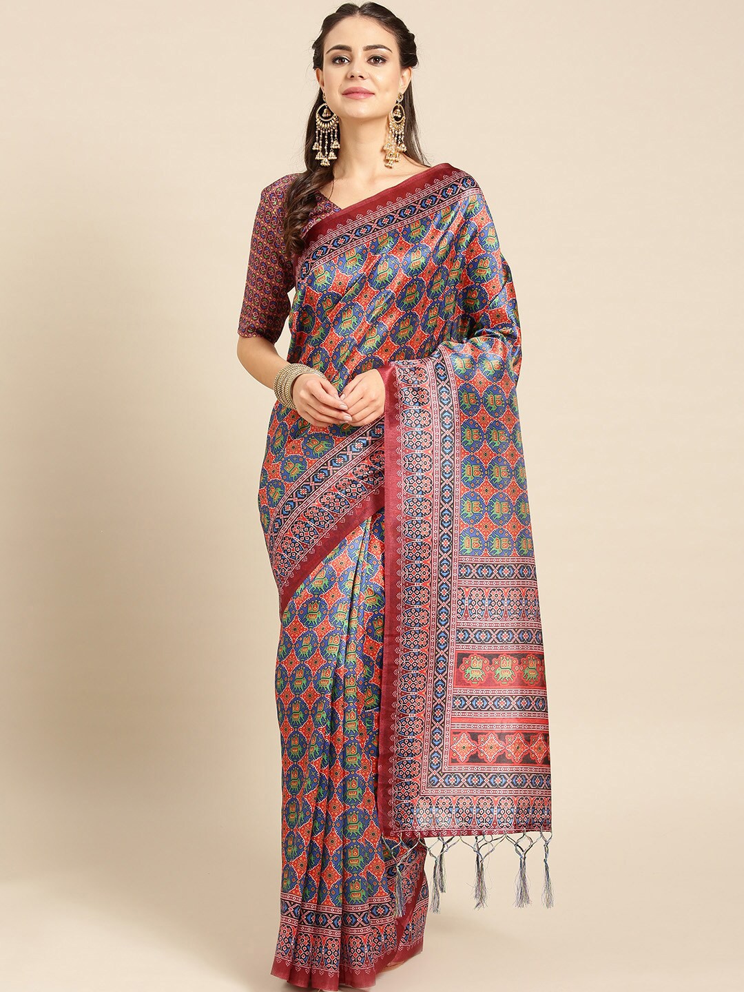 

Saree mall Multi Ethnic Motifs Silk Blend Sarees