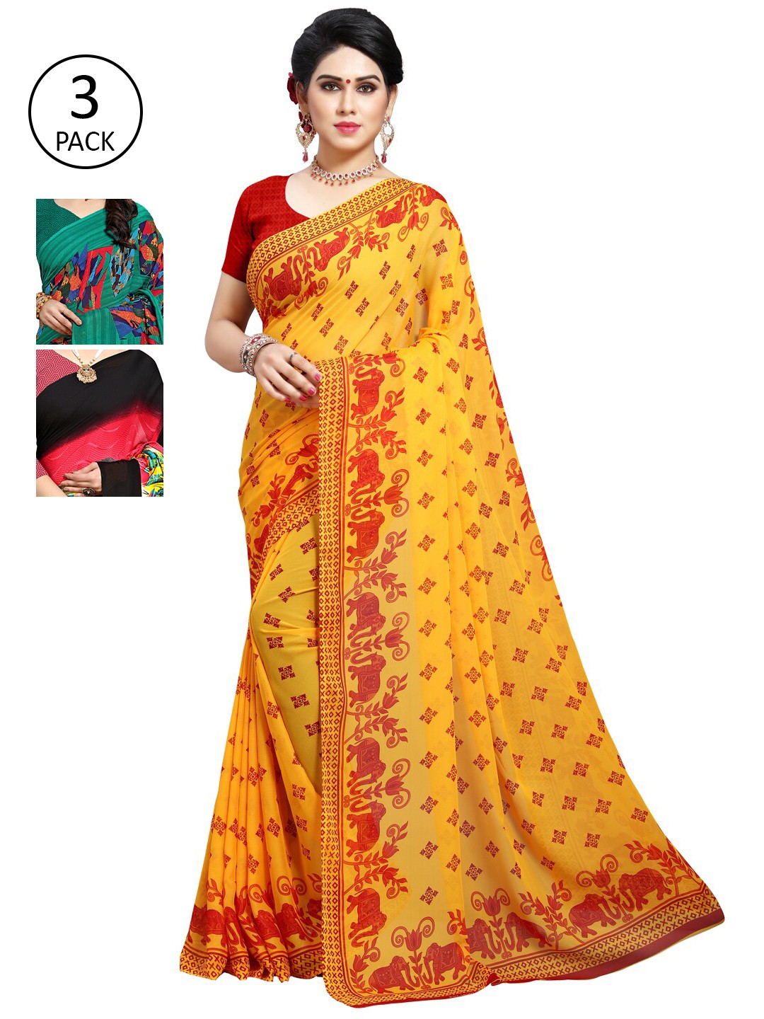 

KALINI Pack Of 3 Yellow Saree