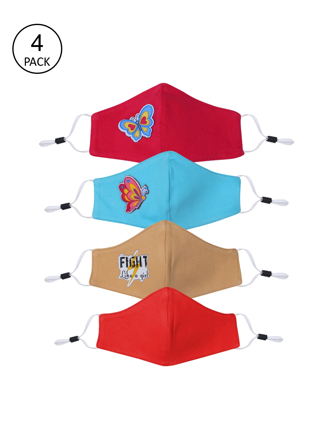 

DChica Girls Pack Of 4 Assorted 2-Ply Cotton Cloth Cloth Masks