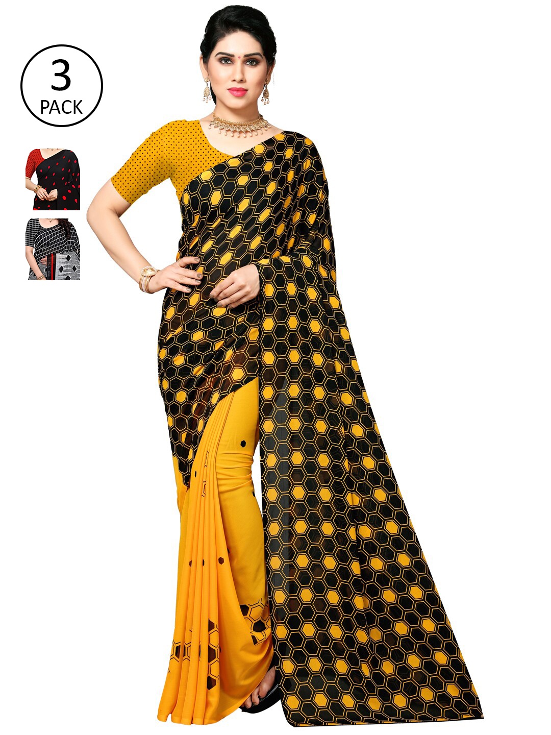 

KALINI Assorted Pack of 3 Poly Georgette Sarees