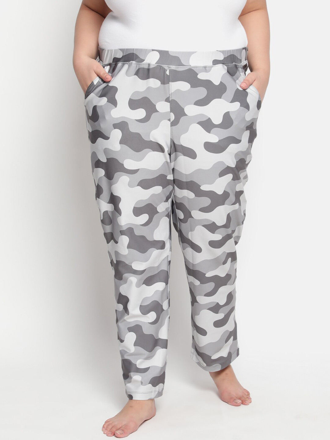 

Amydus Women Plus Size Grey Camouflage Printed Lounge Pants