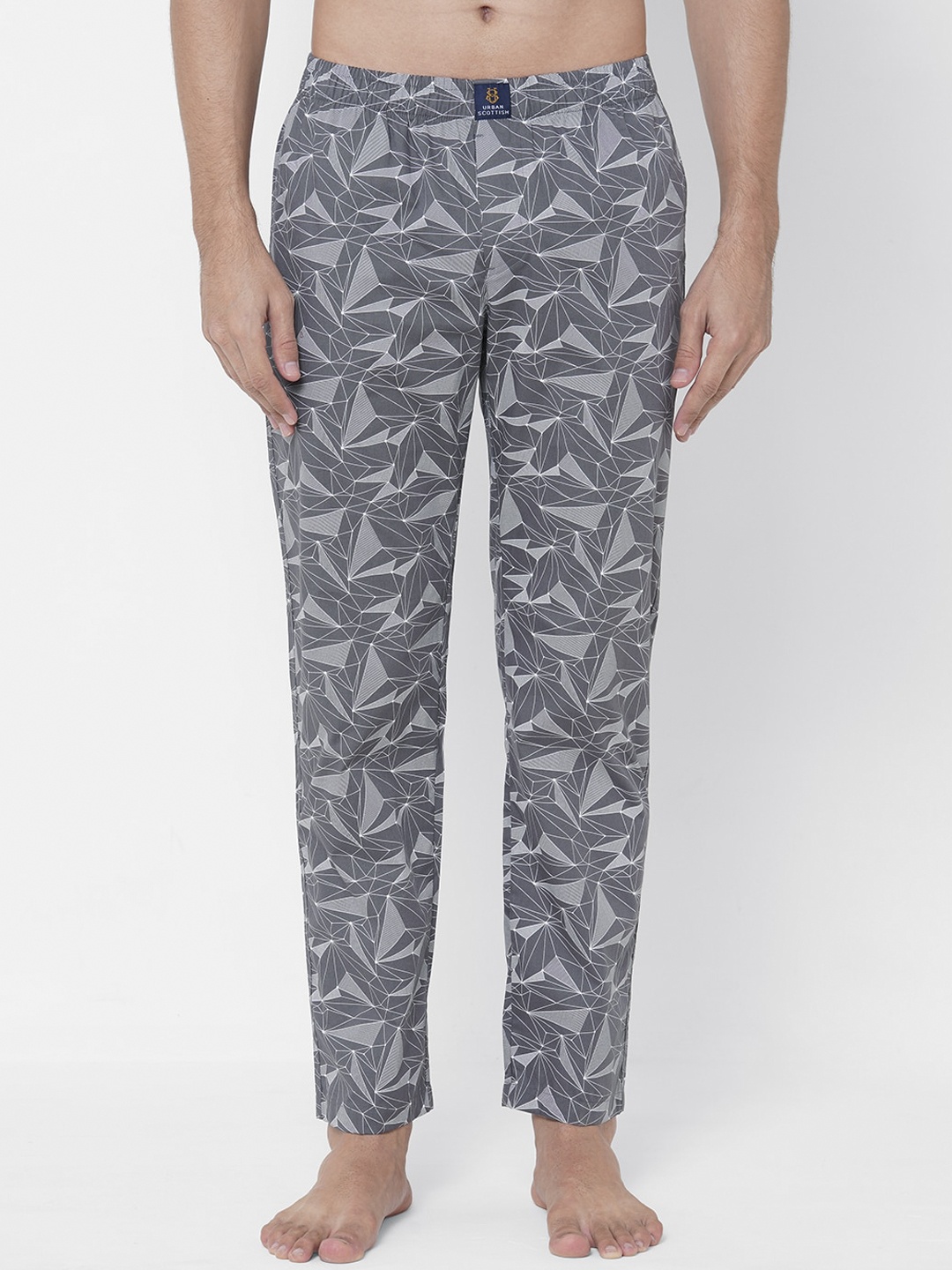 

URBAN SCOTTISH Men Grey Printed Pure Cotton Lounge Pants