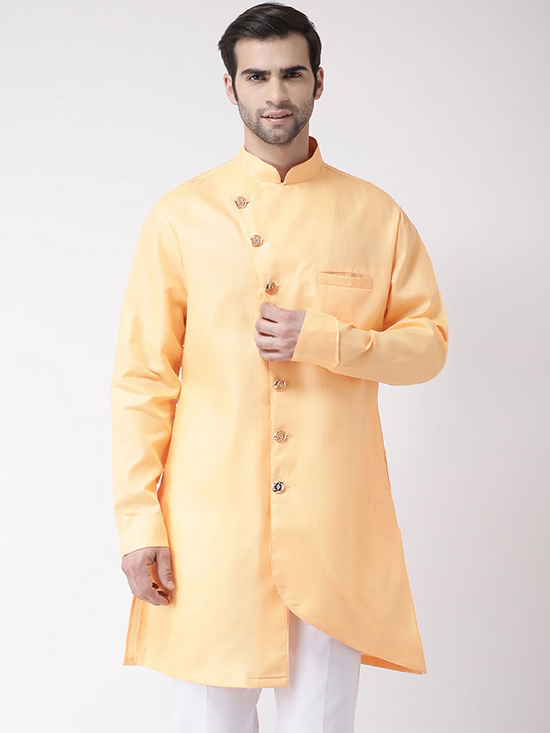 

SG LEMAN Men Orange Asymmetric Cotton Kurta