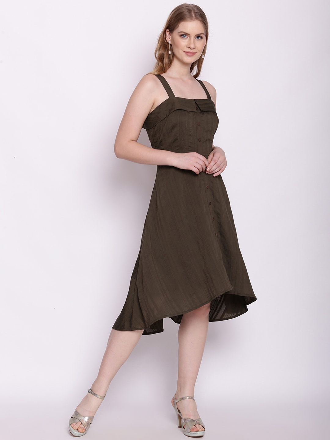 

Zink London Women Olive Green Fit and Flared Dress