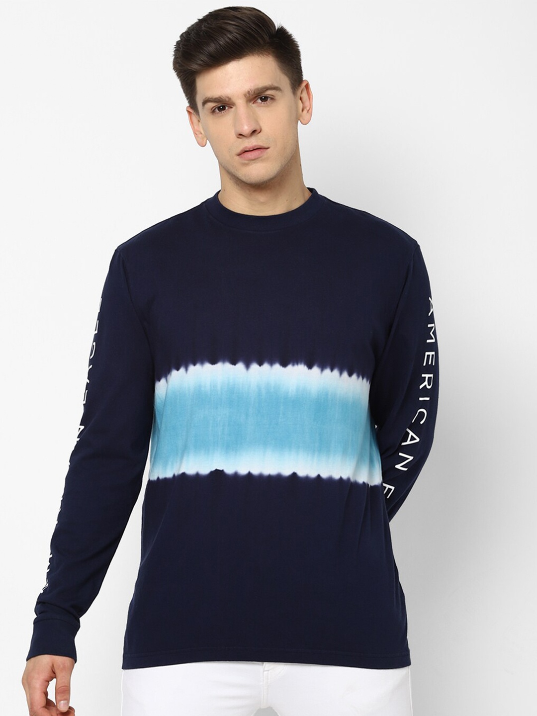 

AMERICAN EAGLE OUTFITTERS Men Blue Tie and Dye Dyed T-shirt