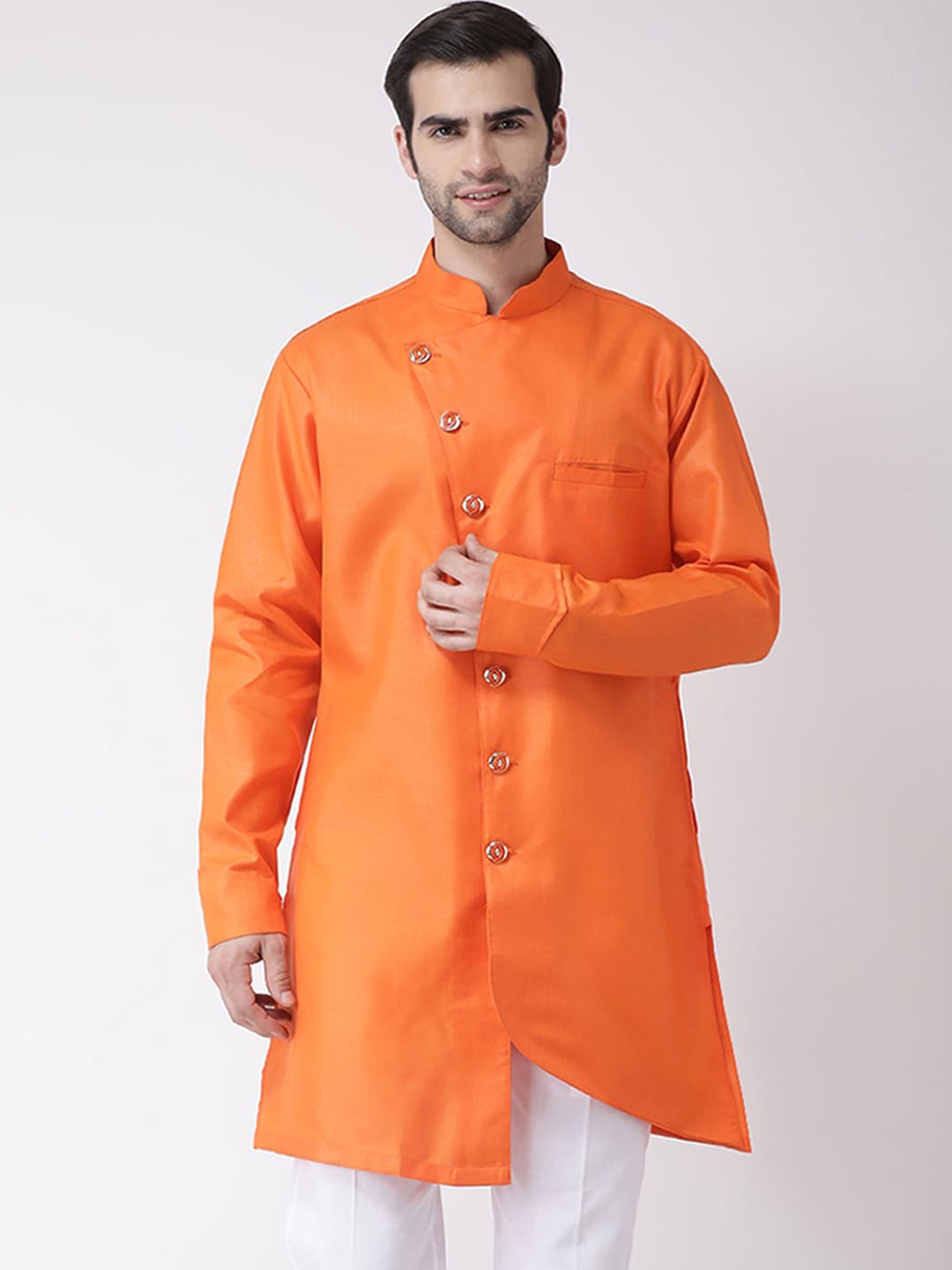 

SG LEMAN Men Orange Thread Work Kurta