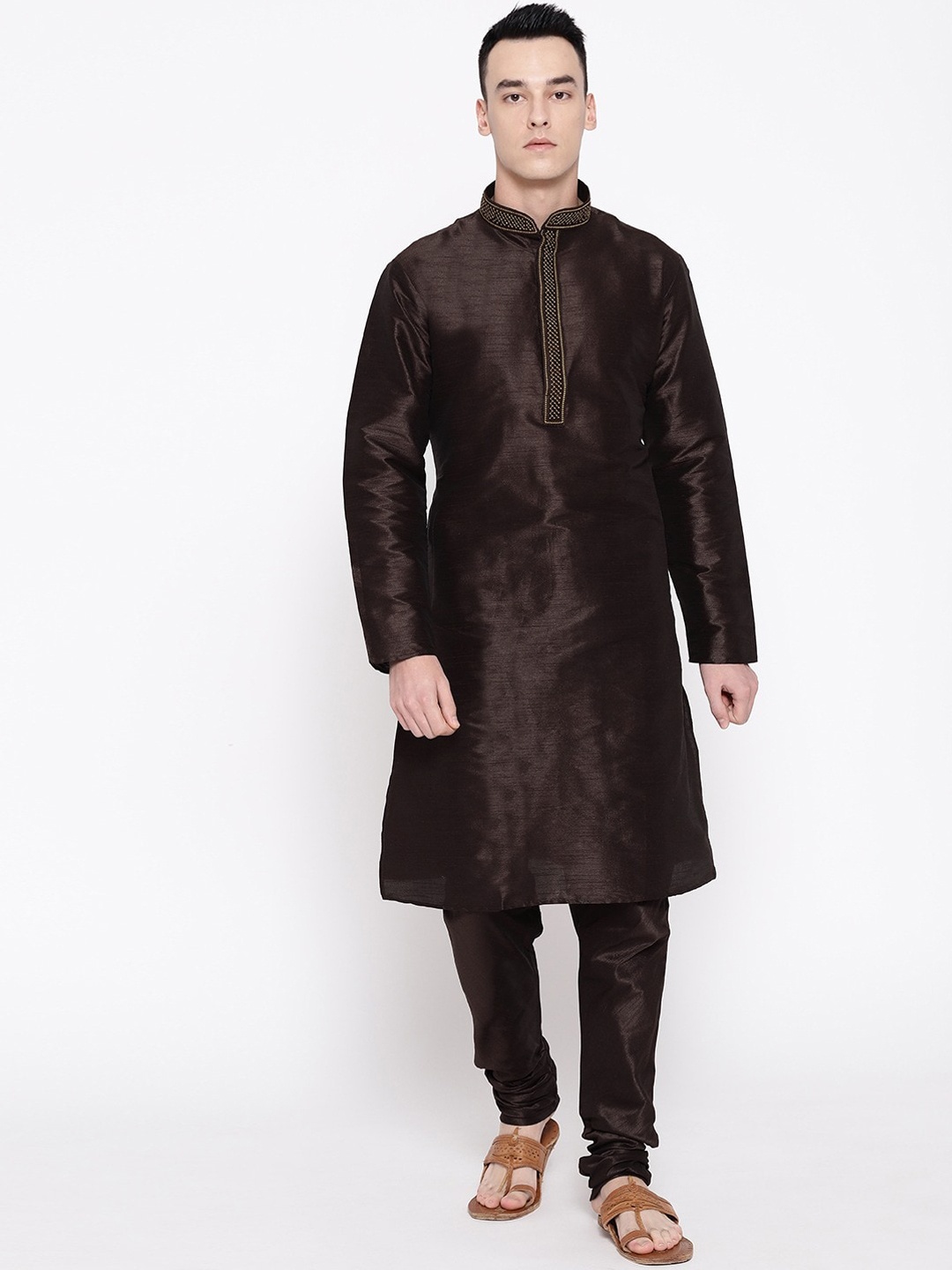 

SG LEMAN Men Coffee Brown Raw Silk Kurta with Pyjamas