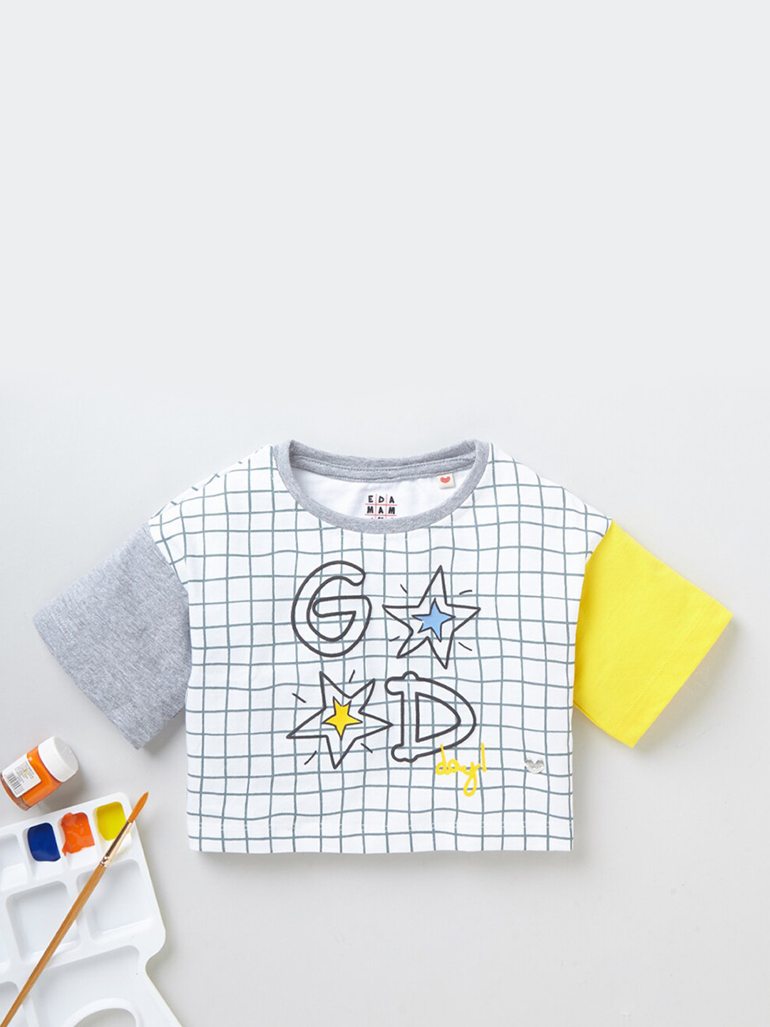 

Ed-a-Mamma Girls Grey & White Checked Sustainable T-shirt
