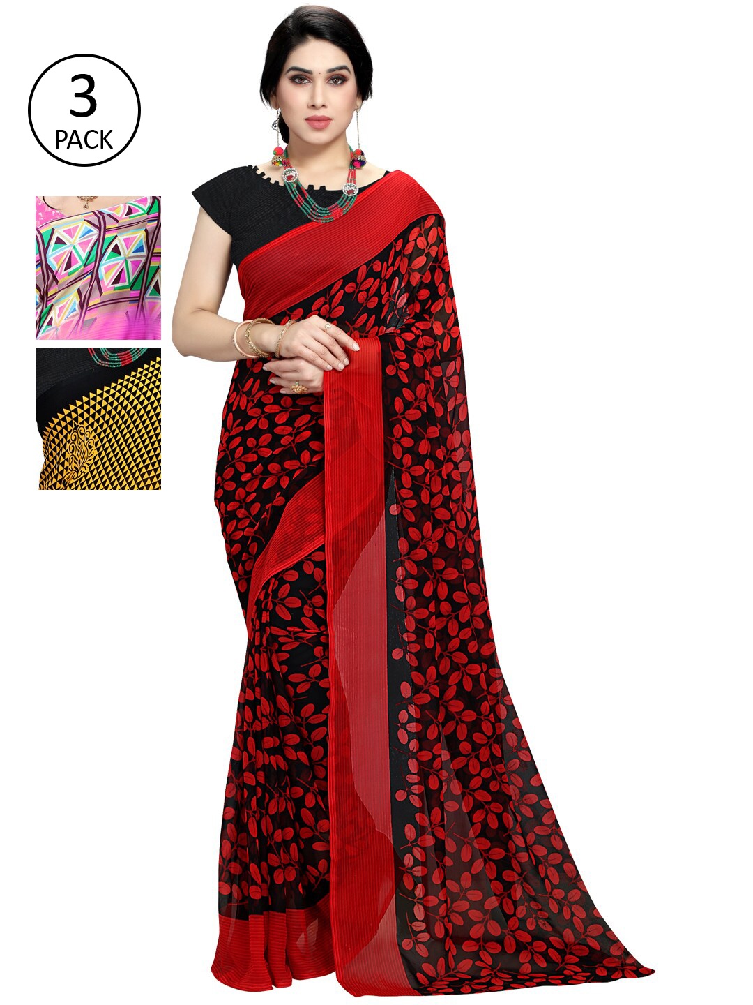 

KALINI Pack Of 3 Pink & Yellow Saree