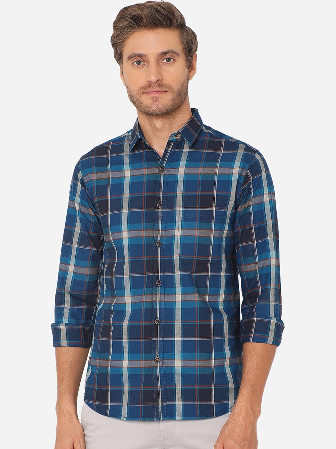 

Greenfibre Men Blue Checked Slim Fit Casual Shirt