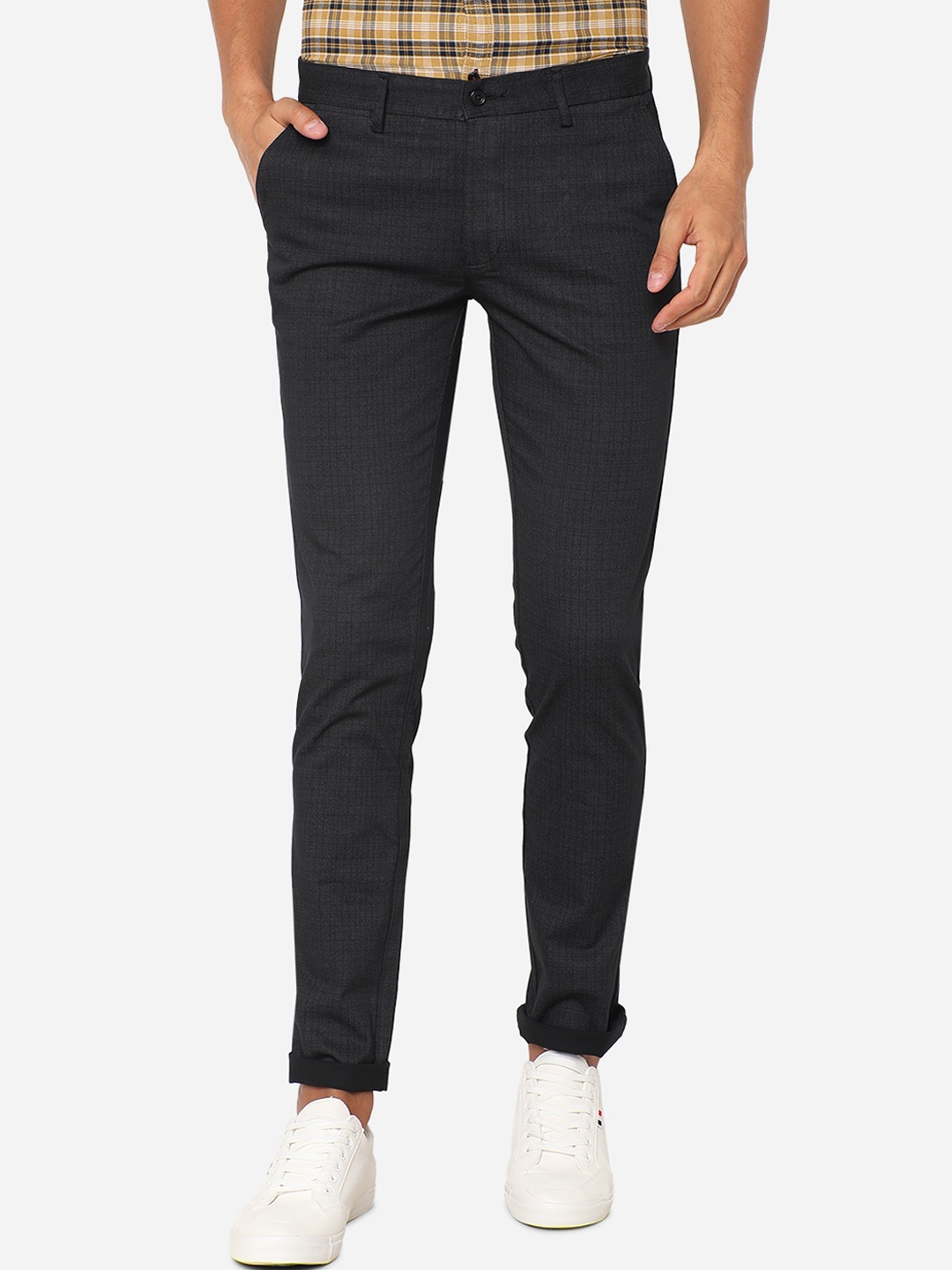 

Greenfibre Men Black Checked Slim Fit Regular Trousers