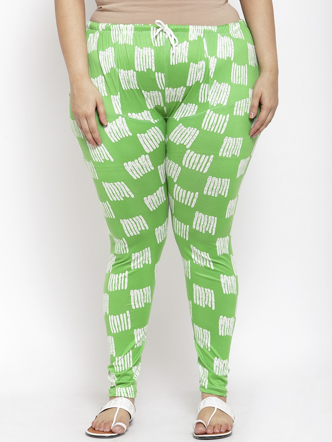 

KLOTTHE Women Green & White Printed Ankle-Length Leggings