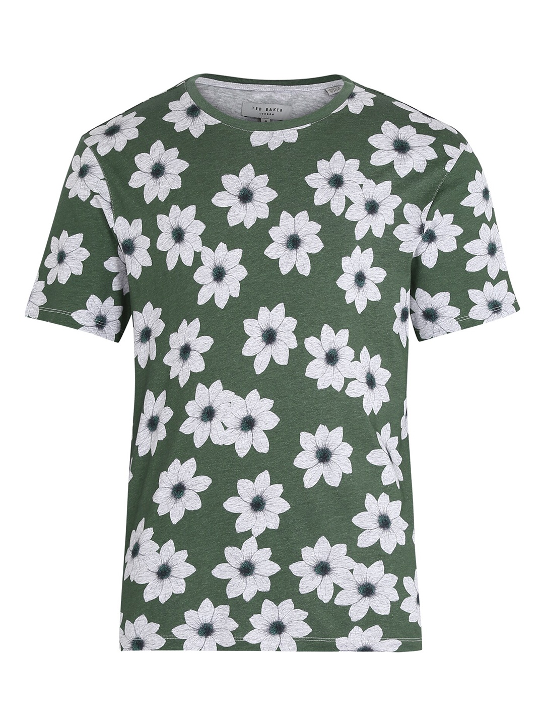 

Ted Baker Men Green White Floral Printed Pure Cotton T-shirt