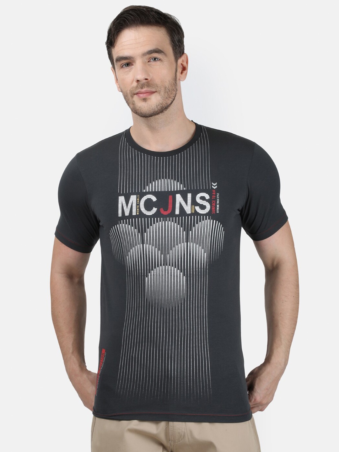 

Monte Carlo Men Grey Printed Cotton Blend T-shirt